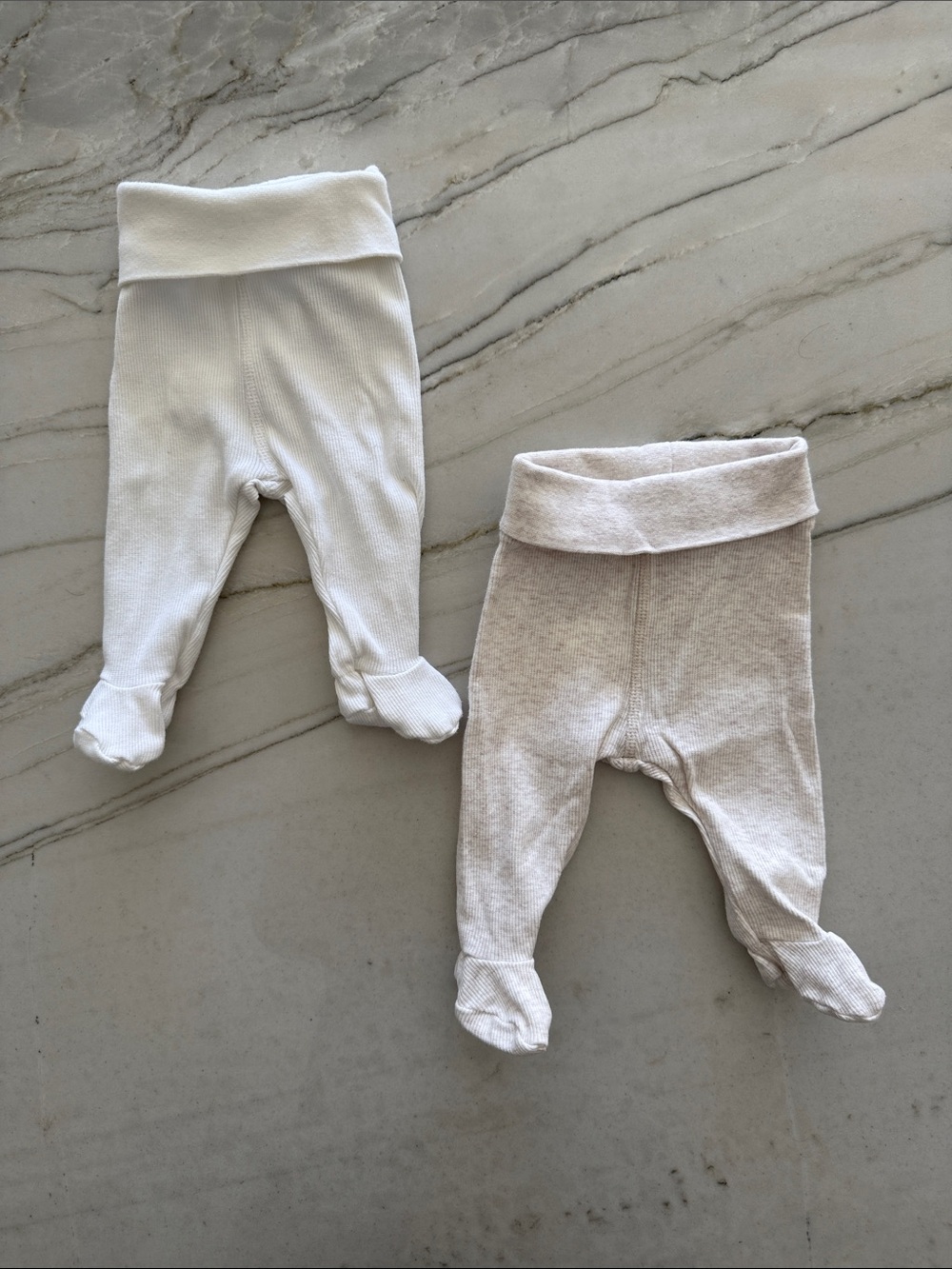 Neutral Footed Newborn Pants Set - White and Light Beige